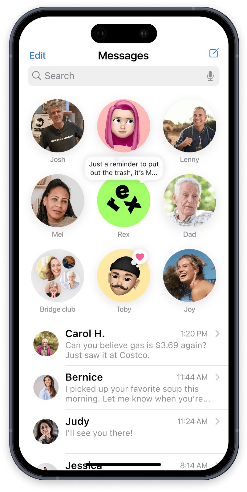 Rex appears in your messages app like an ordinary contact